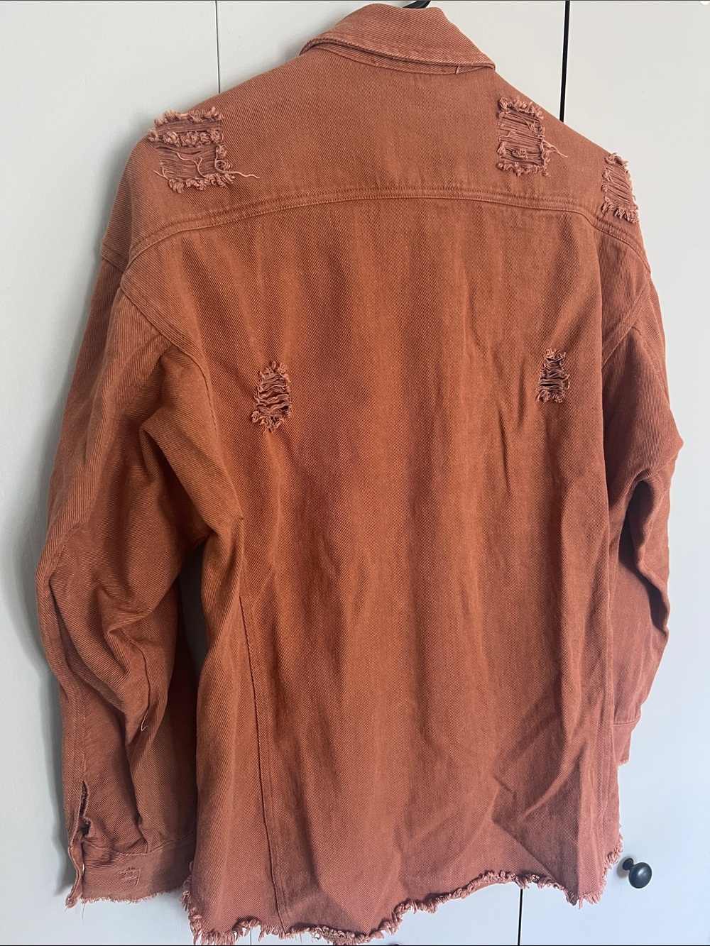 heyday Rust Distressed Button-Front Jean Shacket - Picture 3 of 3